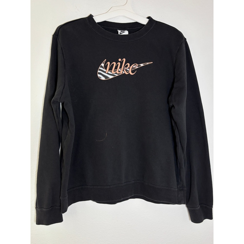 Nike Womens‎ Crewneck Sweatshirt Black Zebra Print Swoosh Logo Pullover Medium